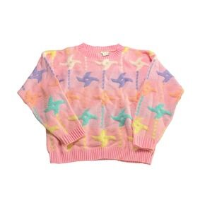 Vintage 80s Knitwaves Pink Pattern Knit Sweater Made in USA